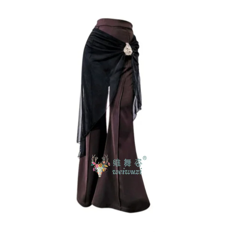 Lateinamerikanische Tanzhose für Damen, A-Linie, für Performance, Nationaler Standard Walzer, Schwarze Moderne Ballsaal-Tanzkleidung, Kostüme – Detail 3