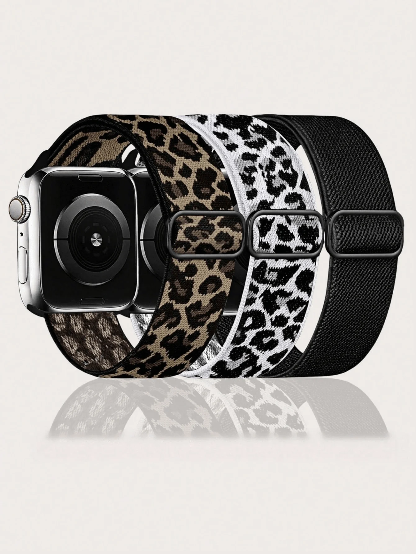 3 Packs Leopard Stretchy Solo Loop Band Compatible With Apple Watch Band 38mm 40mm 41mm 42mm 44mm 45mm 46mm 49mm For Women Men, Cheetah Adjustable Sport Elastic Nylon Strap For Apple Watch Series Ultra/SE/10/9/8/7/6/5/4/3/2/1，sj25052338822341930