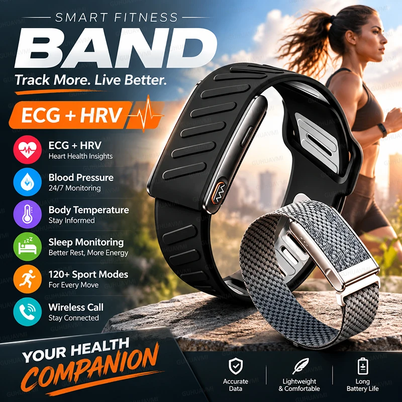 2026 NEW Screenless Sport Smart Bracelet ECG+HRV Heart Rate Sleep Health Monitor Multi Exercise Modes Fitness Tracker Bracelet