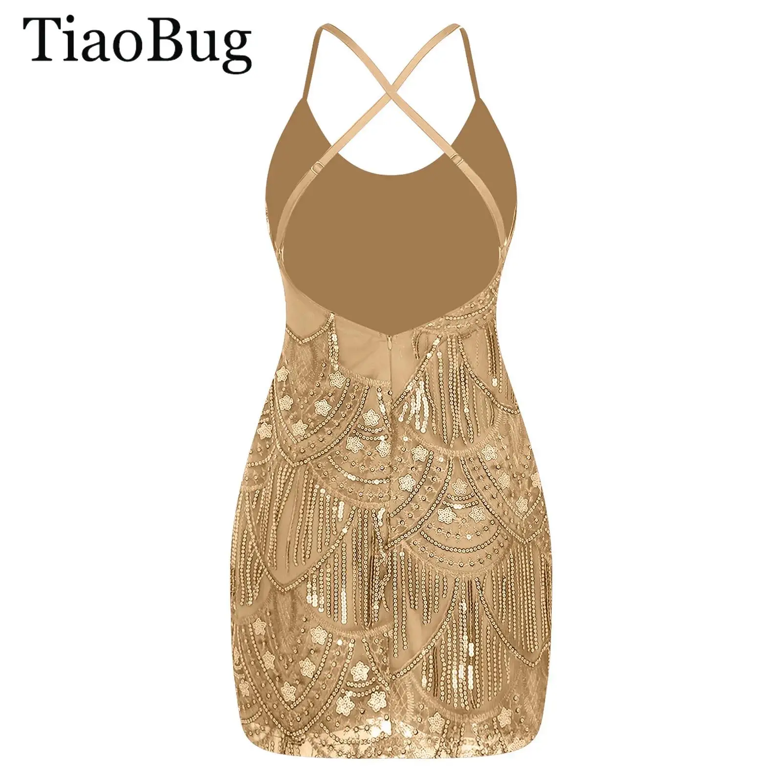 Women Fringed Latin Dance Dress Sequined Embroidery Mini Dress Shiny Tassel Backless Bodycon Dress Tango Cha-Cha Salsa