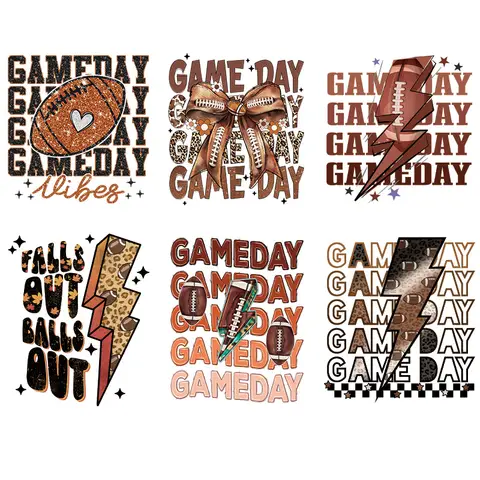 Parchi per trasferimento DTF termoadesivi per il giorno del gioco di calcio Adesivi lavabili per trasferimento di calore in vinile su vestiti Toppa per applicazioni di moda