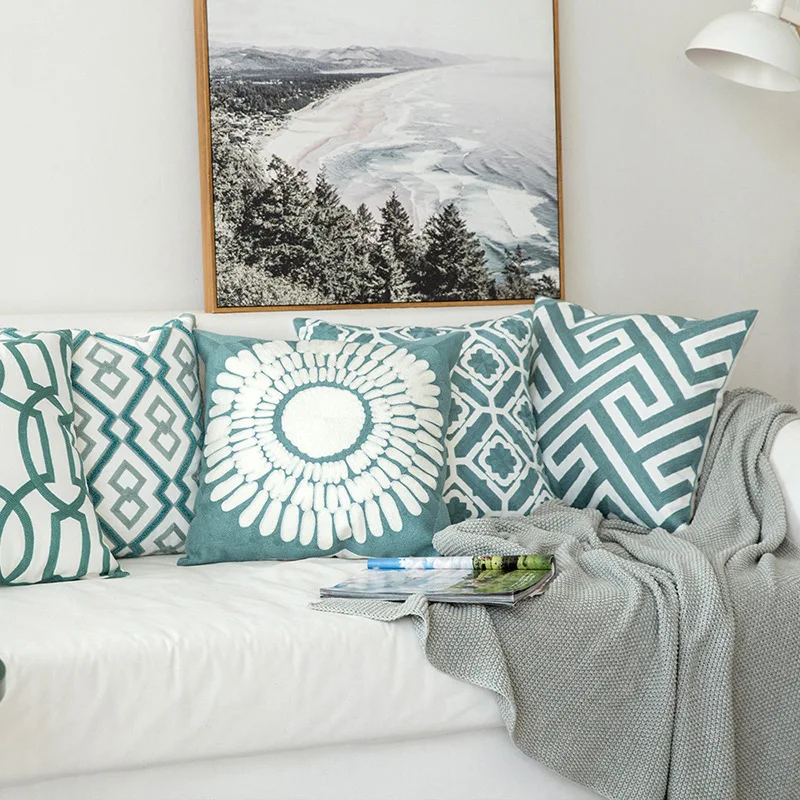 45x45cm cotton thread embroidery throw pillow cushion sofa pillow waist pillow bedside back chair light luxury simple