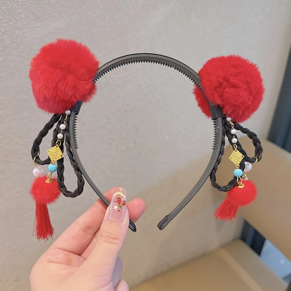 

Simple Flower Children Wig Headband Butterfly Tassel Hanfu Headwear Tang Suit Hair Hoop Ancient Style Red Hairband Girls