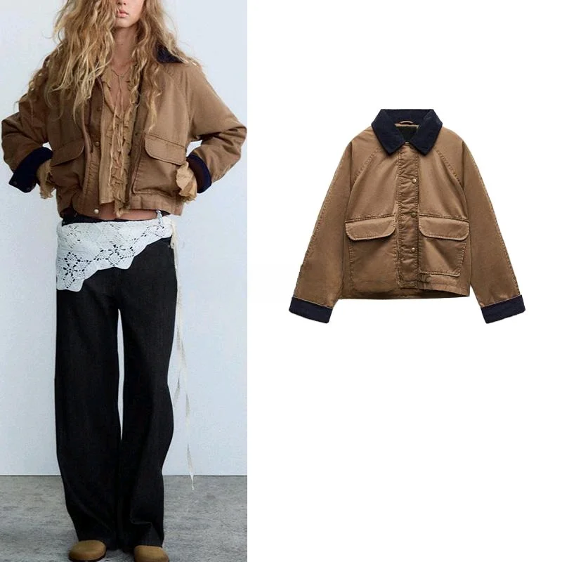 

Новое весеннее поступление, женский восковой кожаный воротник Jaet Ne контрастного цвета, свободный крой или длина на пуговицах