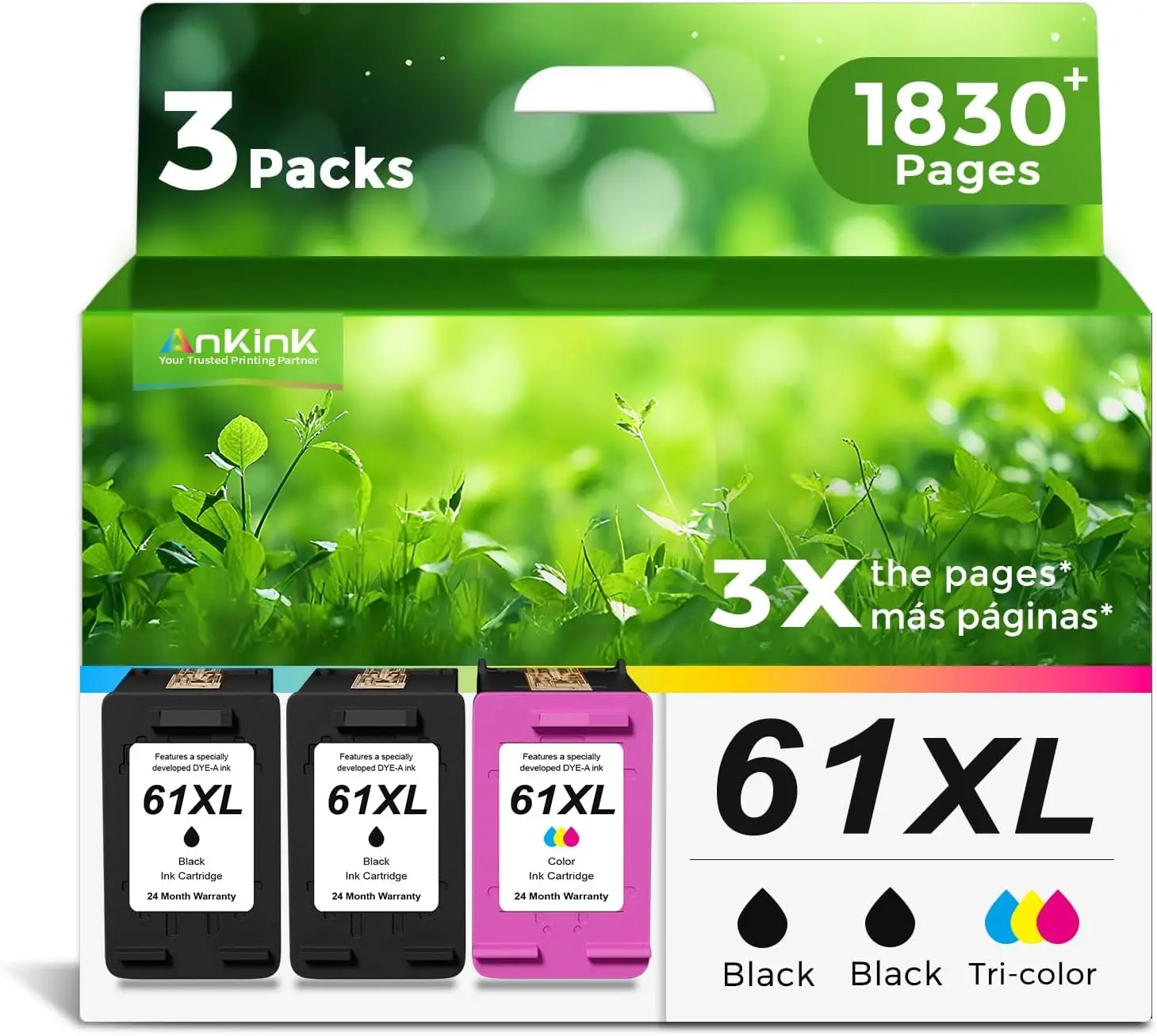 

3-Pack HP 61 XL Compatible Ink Cartridges for Printers Like 5530, 4500, 2540 - High-Quality Replacement