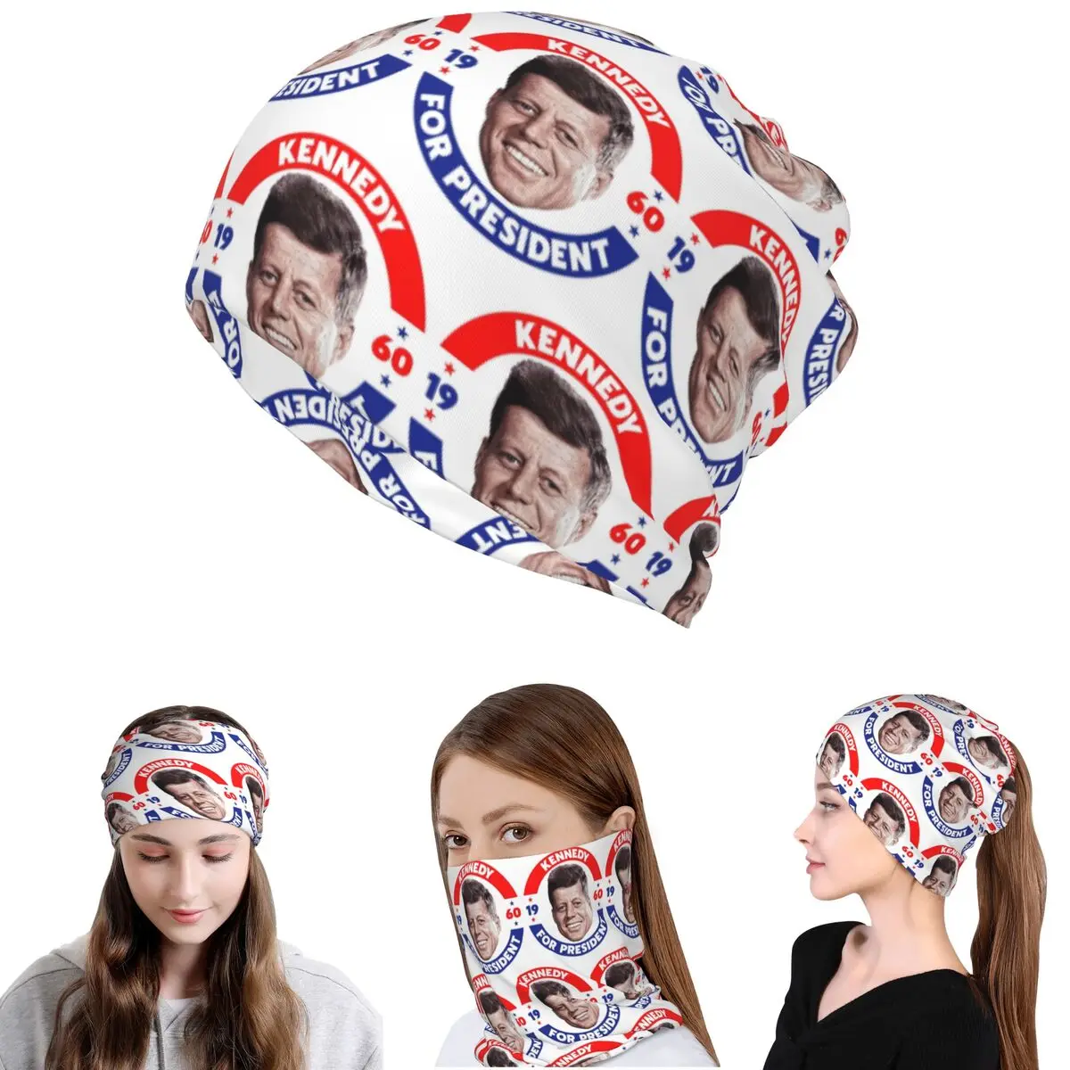 John F Kennedy For President Vote In 1960 Bandana Neck Cover Wrap Scarf Multi-use Face Mask Beanies Hat for Men Women All Season