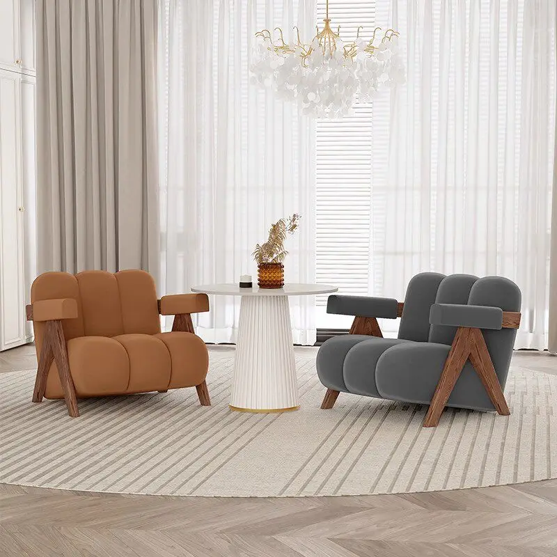 HYS medieval living room solid wood leisure single sofa chair small apartment bed and breakfast bedroom balcony lazy sofa chair