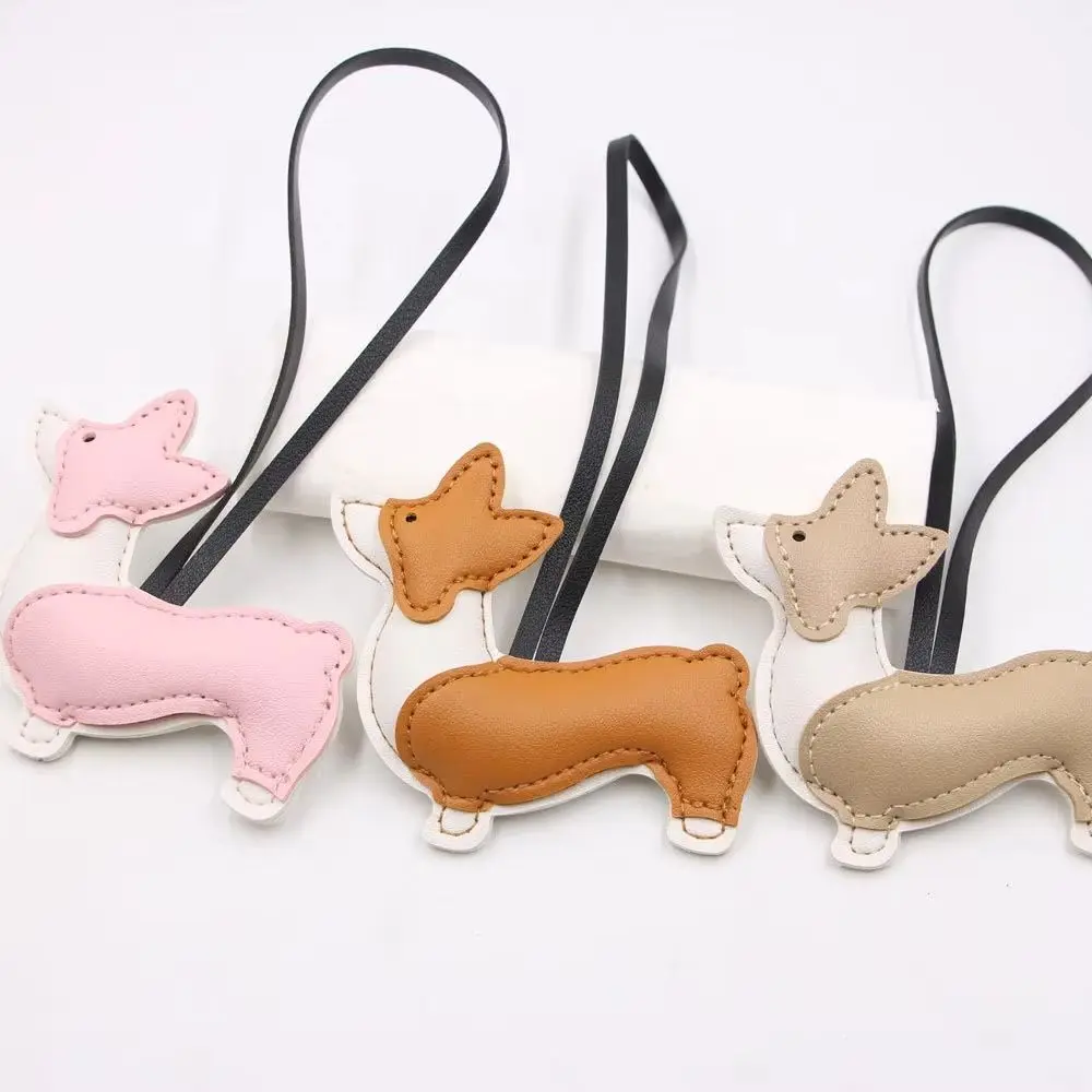 2PCS Cute Multi Layer Corgi Bag Pendant Cute Shape PU Leather PU Keychain Spliced Design Exquisite Leather Dog Charm Gift Giving