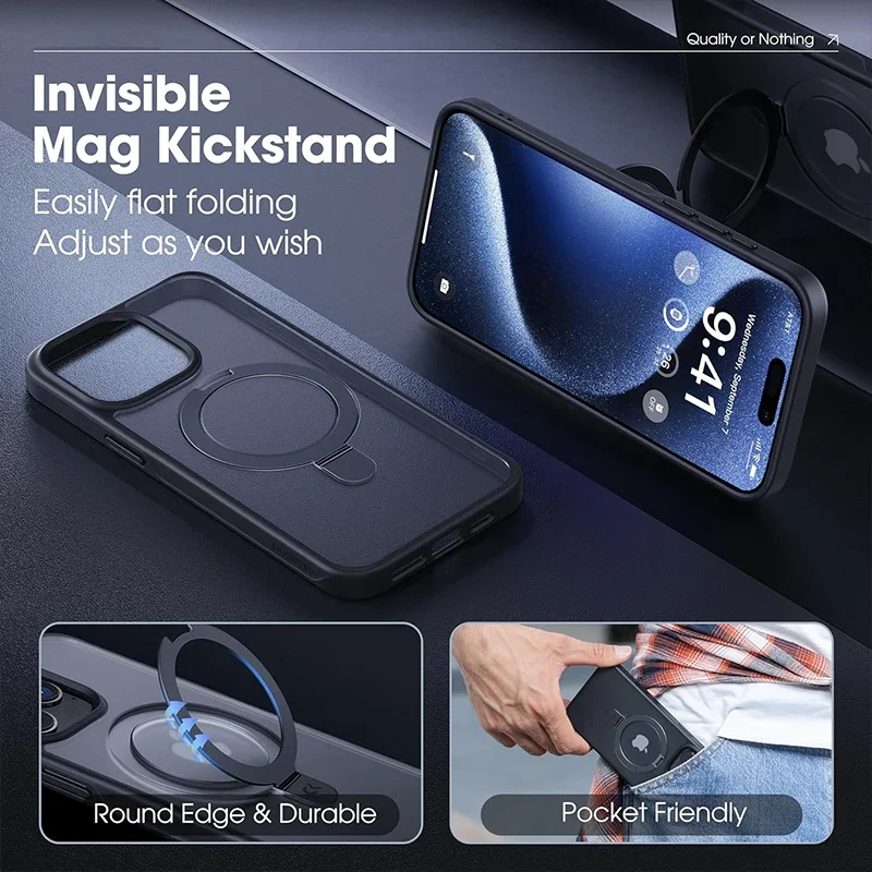 Funda magnética con anillo para iPhone 17 Pro Max Air 16 16E 15 14 Case Plus 13 11 12, con soporte 2