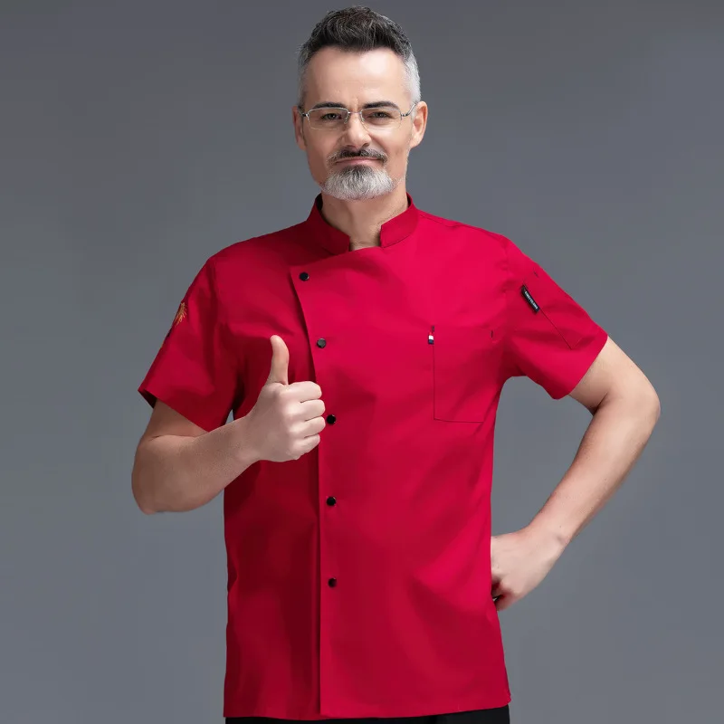 Chaqueta de Chef de manga corta para hombre, traje de cocina profesional, uniforme de cocinero, cafetería, camarero, delantal, ropa de trabajo