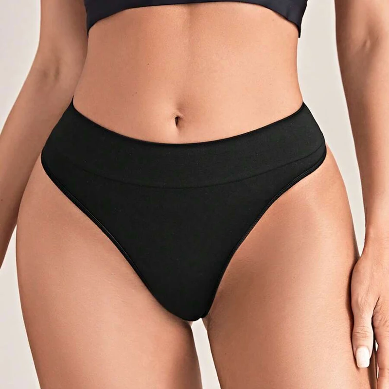 FINETOO 2PC Women Seamless Thongs Sexy Thickened G-String Panties Female Breathable Underpants Solid Color T-Back Lingerie S-XL