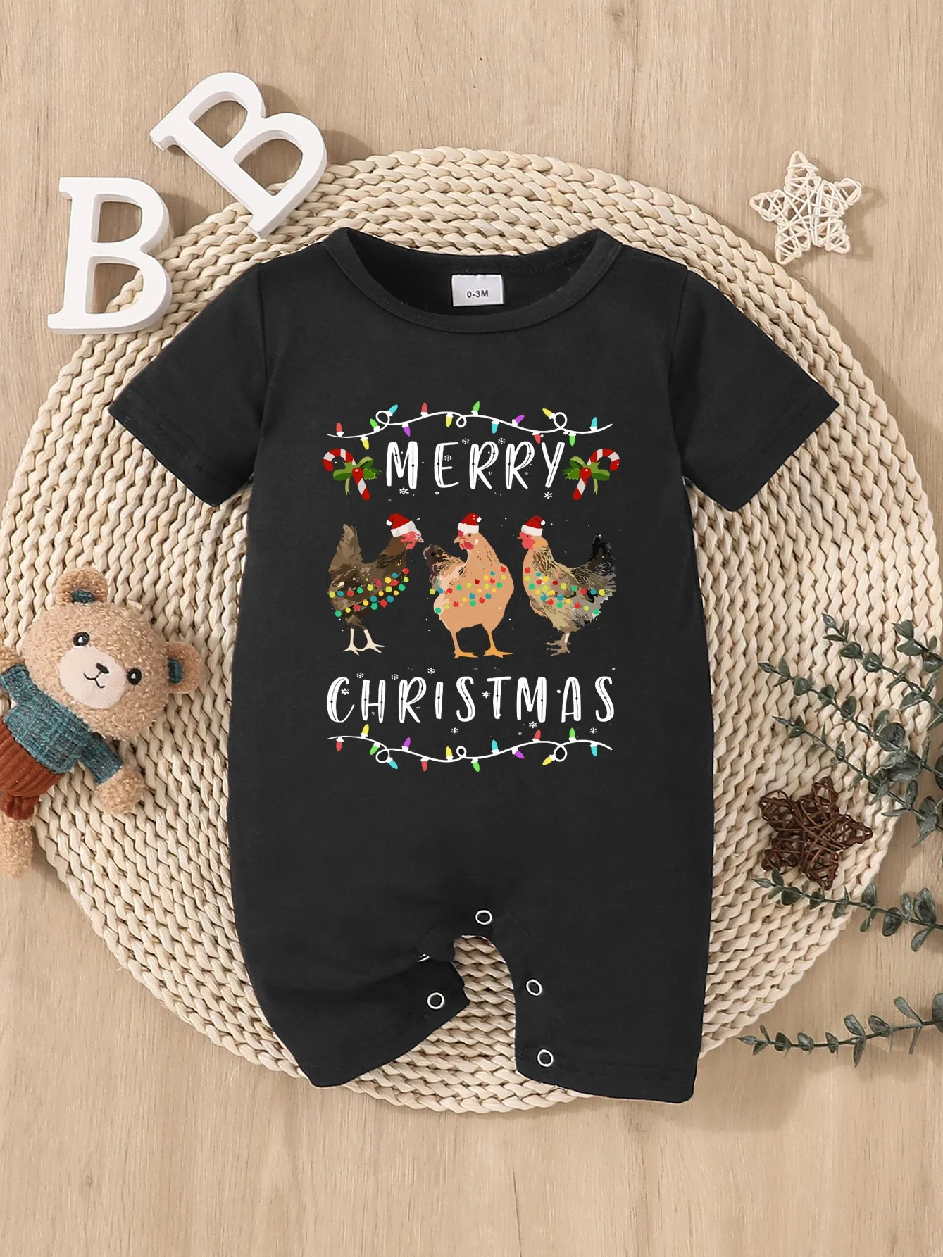 New Summer Short Sleeve Christmas Kids Clothes Baby One-Piece Loungewear Pajamas Bodysuits 0-1 Years Old