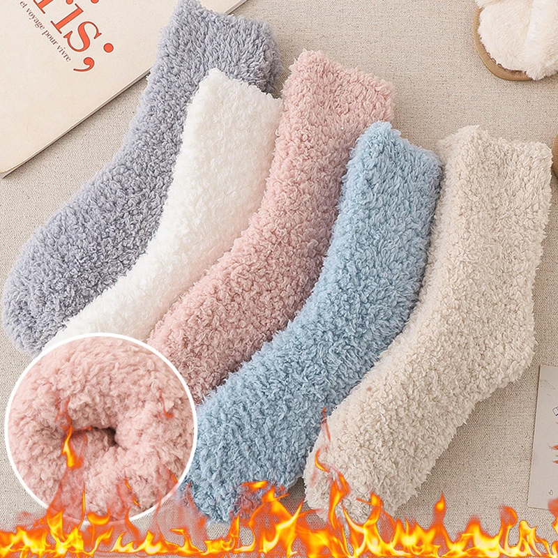 Winter Fluffy Fuzzy Socks Cozy Cashmere Sock Soft Velvet Thick Warm Bed Floor Home Slipper Sock For Women Men Winter Warm Sox