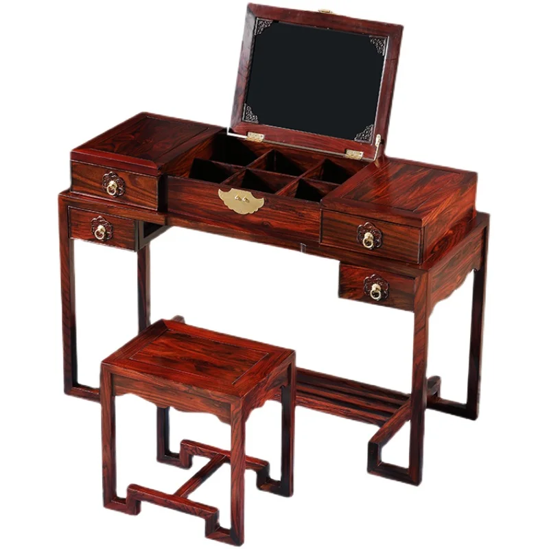 Rosewood Dressing Table Black Sandal Wood Bedroom Chinese Classical Makeup Desk Set with Mirror