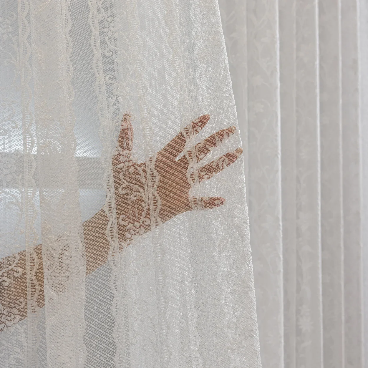 Customized White Lace Screen Vertical Jacquard Window Curtains French Window Balcony French Window for Living Room Bedroom