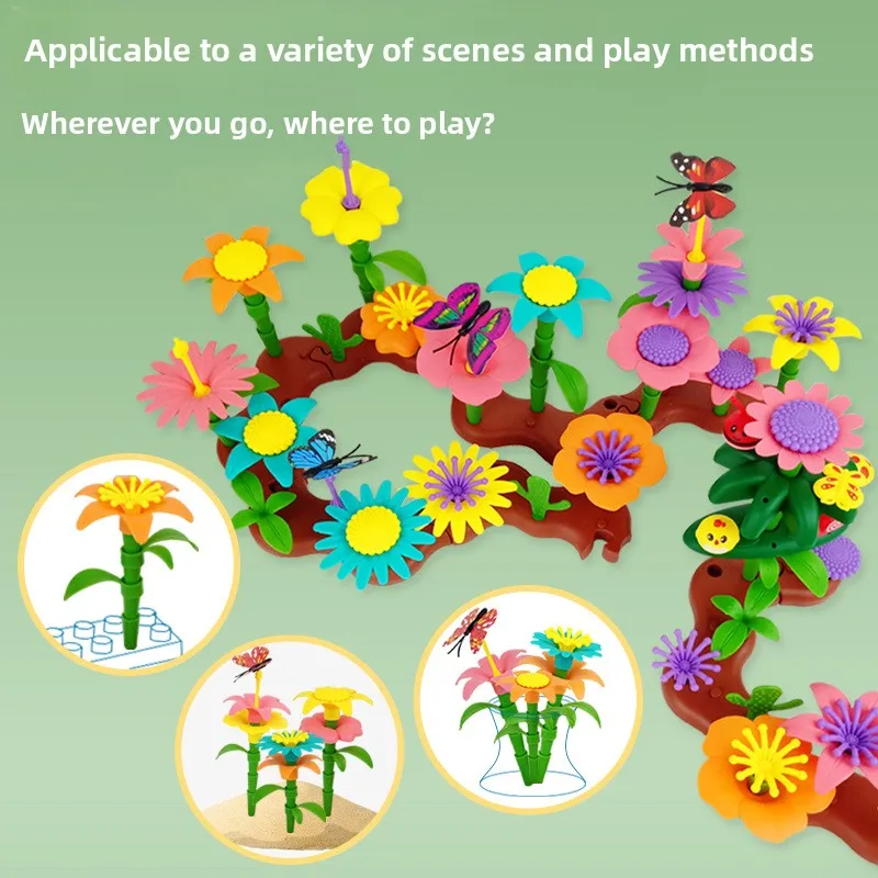 Bloco de construção infantil brinquedos multifuncional jardim diy arranjo flor do bebê quebra-cabeça desenvolvimento jardim quebra-cabeça