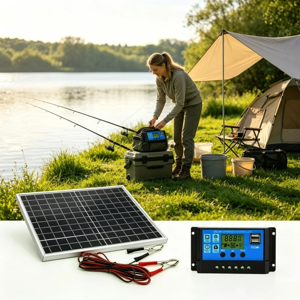 Portable Monocrystalline Solar Panel 12W Aluminum Frame Complete Kit with 12V Solar Charge Controller for Boat RV Camping