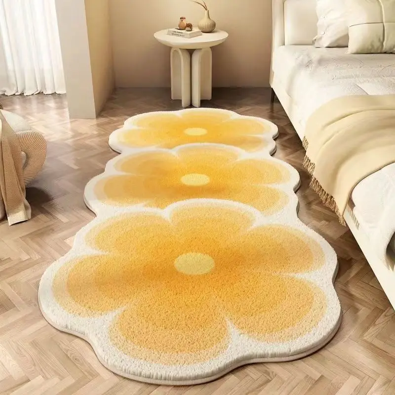 

Ins Style Simple Floral Bedroom Bedside Rug Cloakroom Long Strip Carpet Cute Comfortable Soft ImitationCashmere CarpetImitation