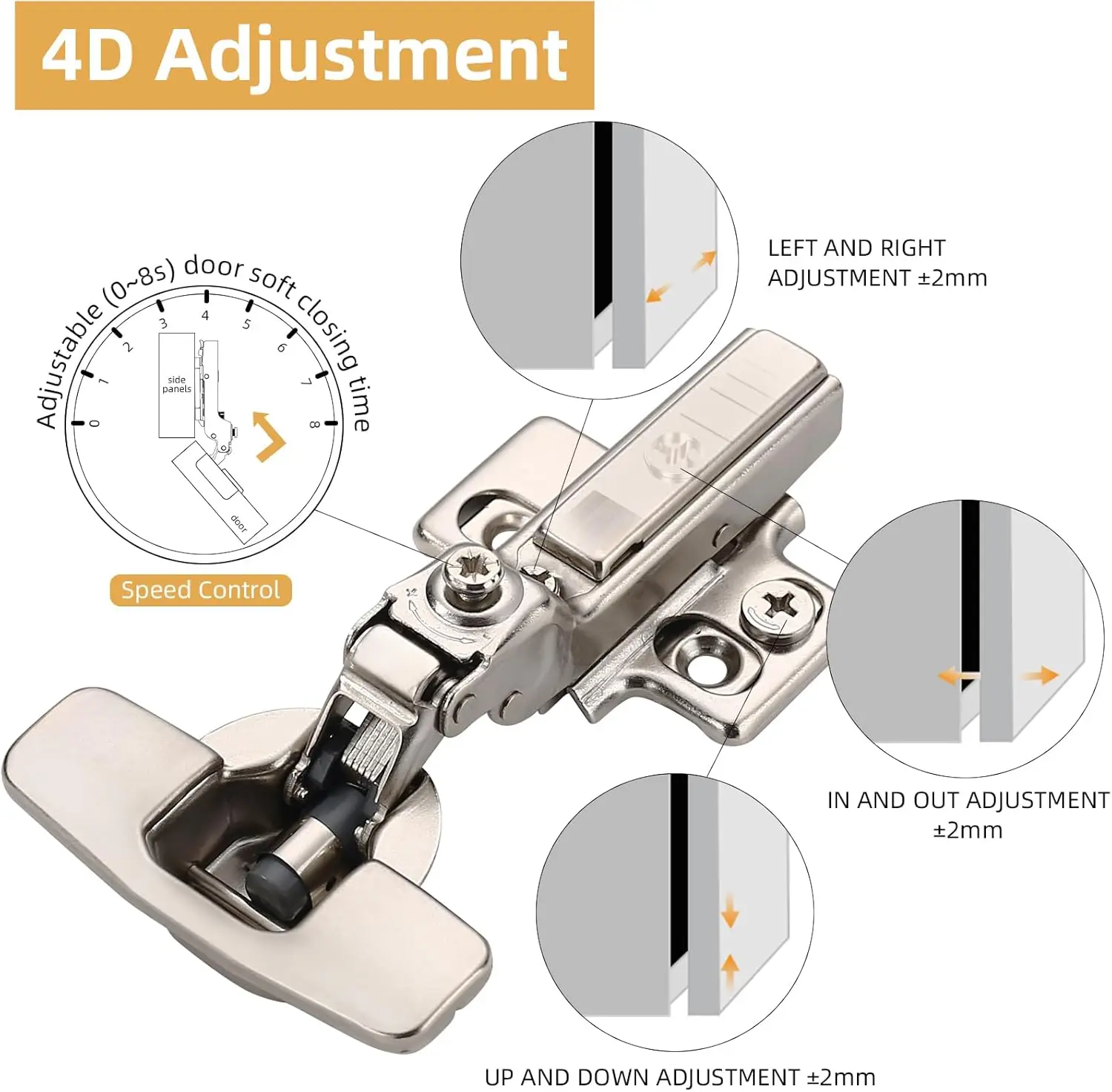 Viladepot 10PCS Frameless Half Overlay Soft Close Cabinet Hinges Speed Control 4D Adjustment Hinges Clip-On 45~110° Open Angle