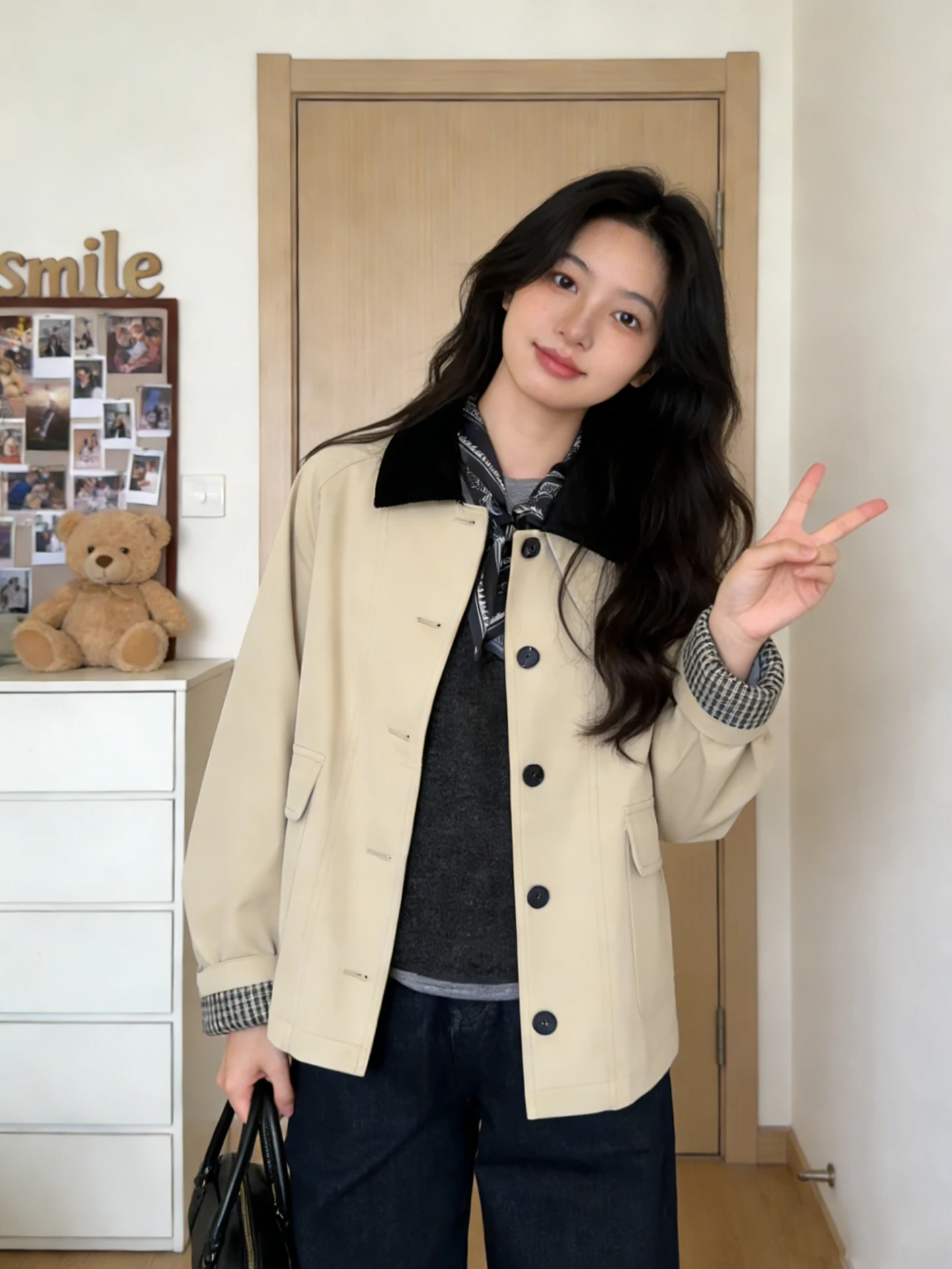 Retro Korean Style Kaki Short Coat Women's Fashion Spring New Arrival Age-Defying Outerwear Commute Style Standard Fit
