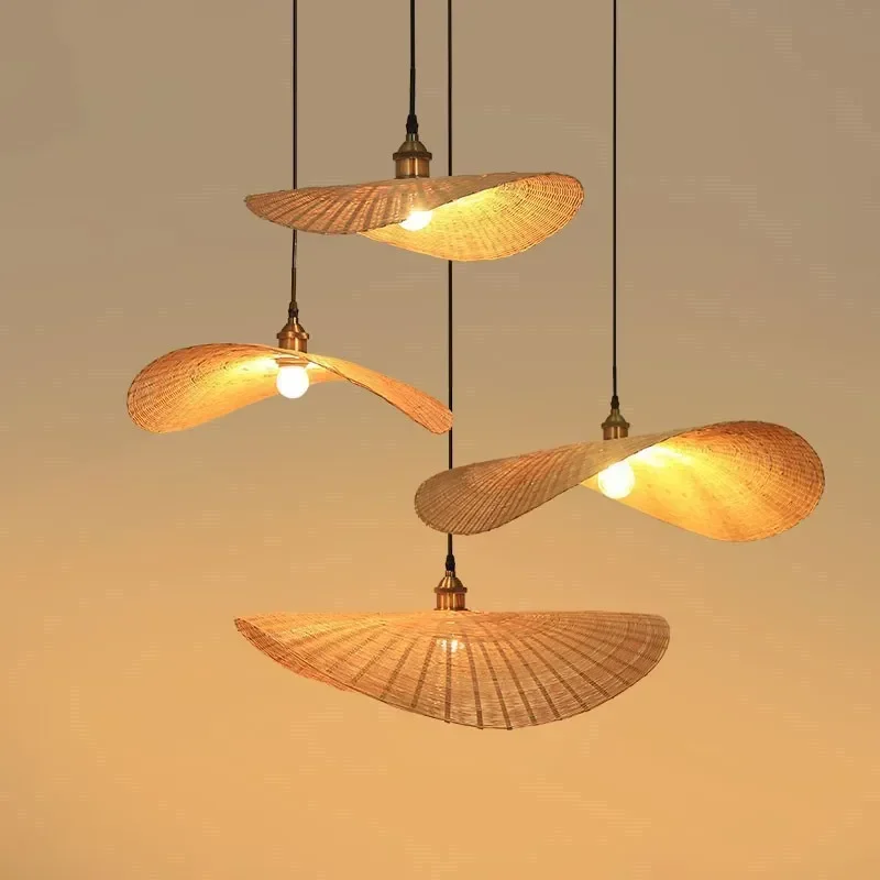 

Creative Personality Chandelier Modeling Lamp Living Room Dining Room Lamp Japanese Lamps Bamboo Woven Art Pendant Light