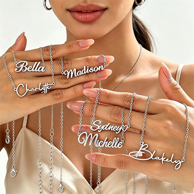 Multi-style Names Personalized Stainless Steel Necklace Jewelry Woman Girlfriend Custom Letter Name Tag Birthday Necklace Gift