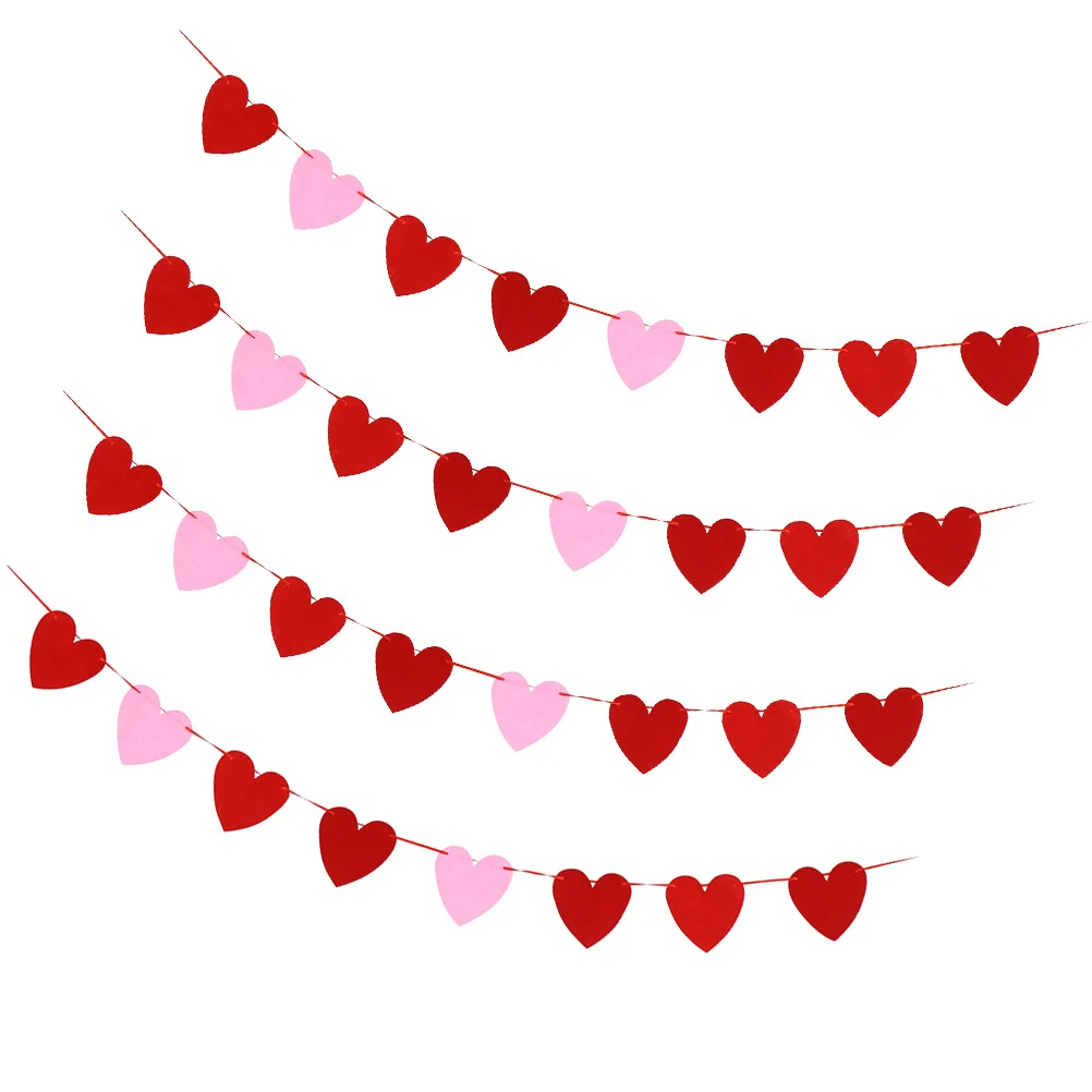 

4pcs Heart Garland Felt Banner For Lover'S Day Party Decorations Wall Hanging Holiday Backdrop Flags Party Banner Decorative