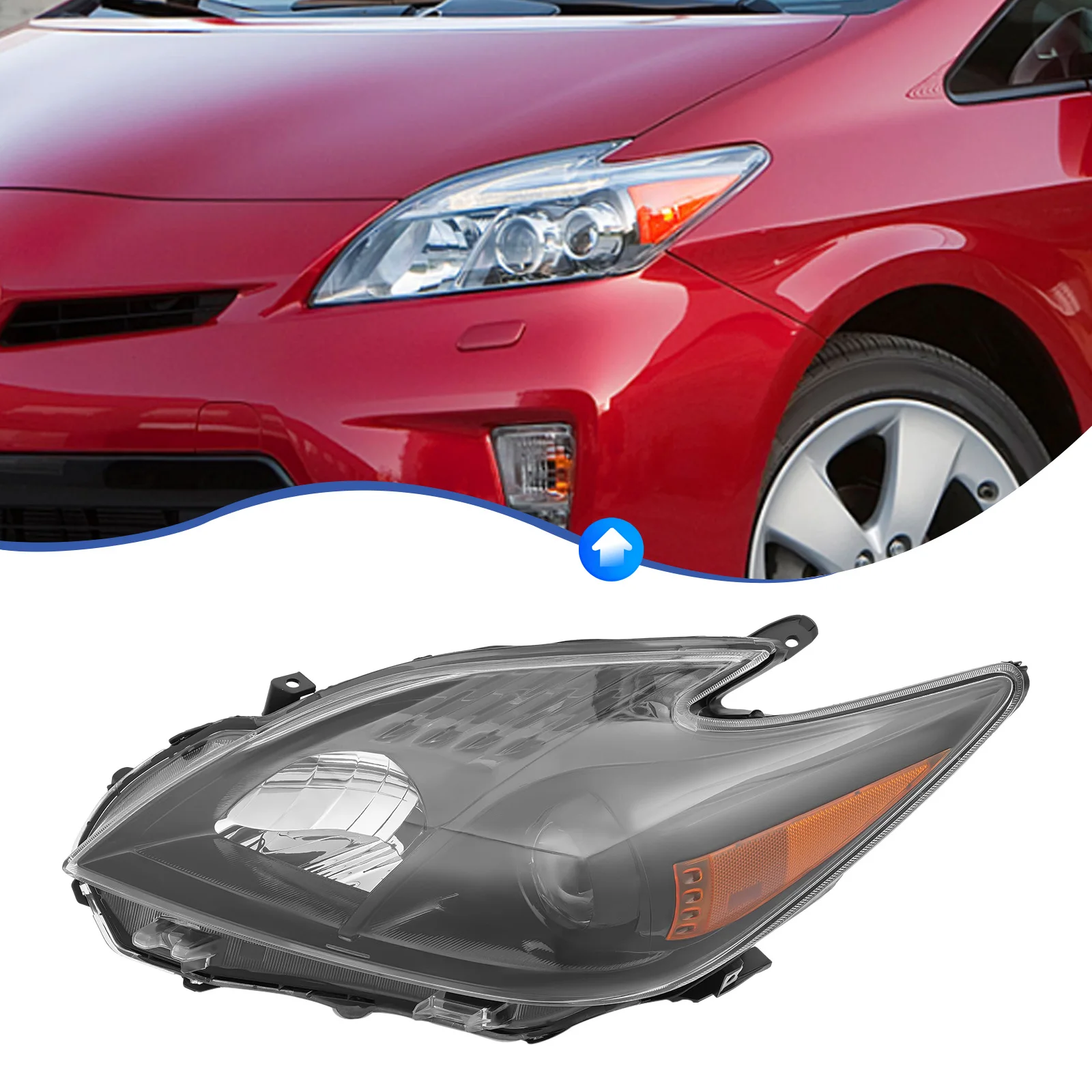

Left Black Projector Headlight Halogen Assembly For 2010 2011 Toyota Prius Driver Side