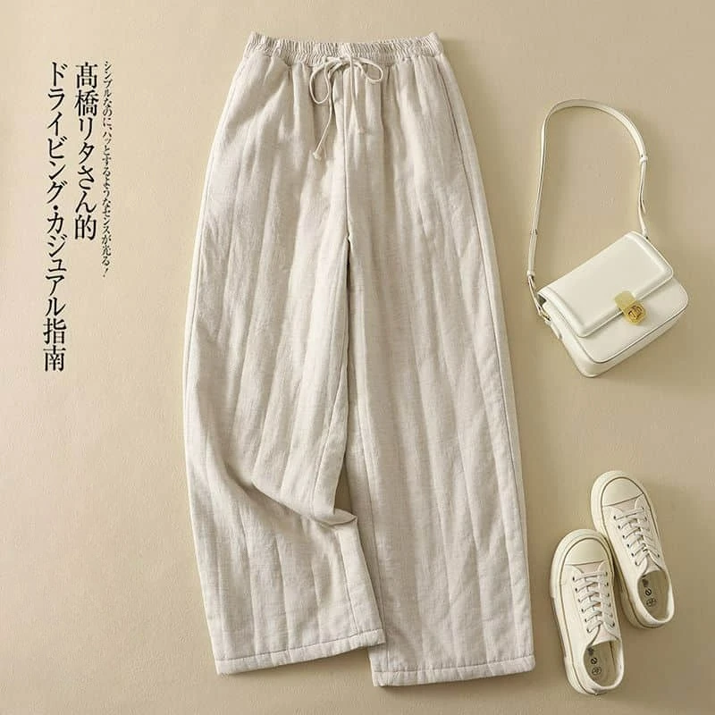 Harem Pants Quilted Solid Vintage Casual Autumn Winter Korean Style Thick Sweatpants Drawstring Elastic Waist Women Clothing