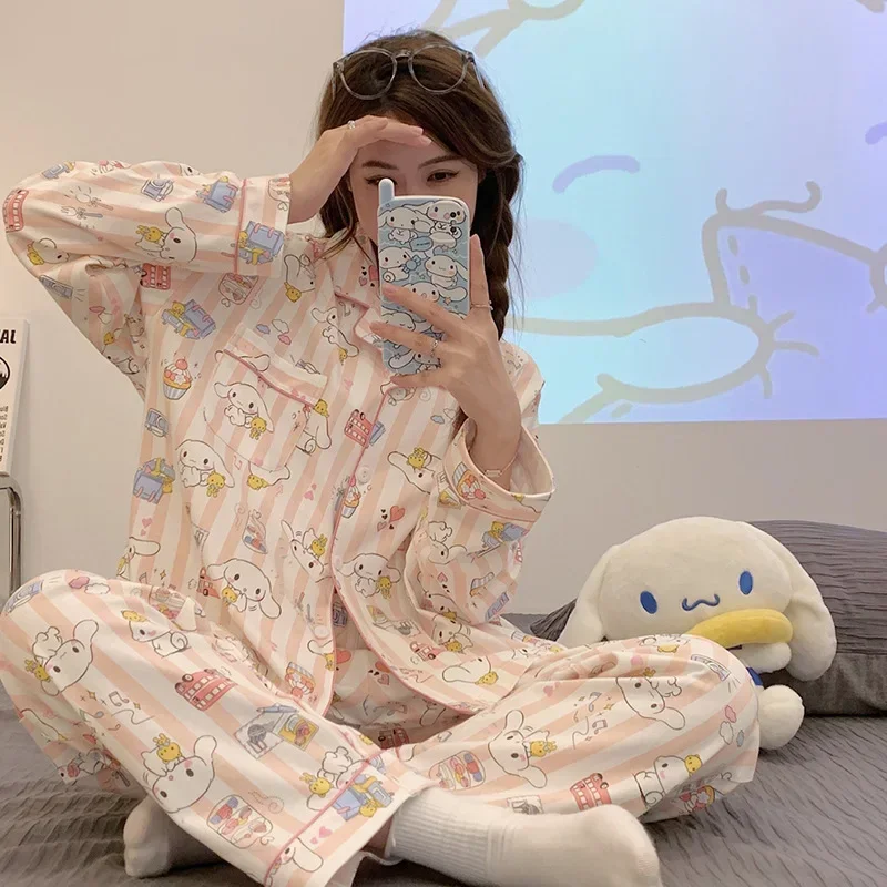 Sanrio Yugui Dog Autumn Cotton Long Sleeve Pants Two-piece Set Women's Pajamas Silk Pajamas Women's Loose Pajamas Pants Set