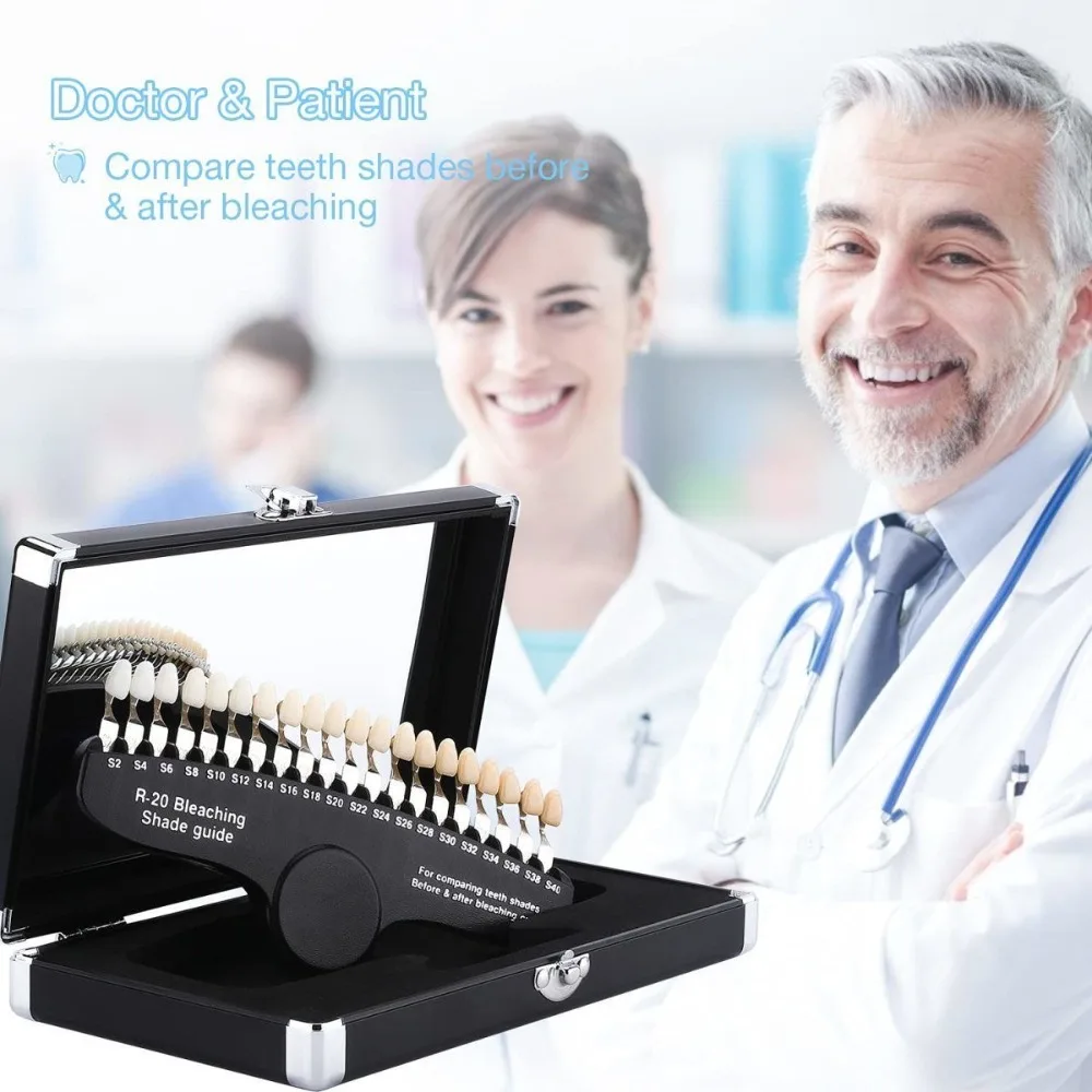 20 Colors Dental 3D Teeth Shade Guide, Bleaching Color Comparator with Mirror for Teeth Whitening