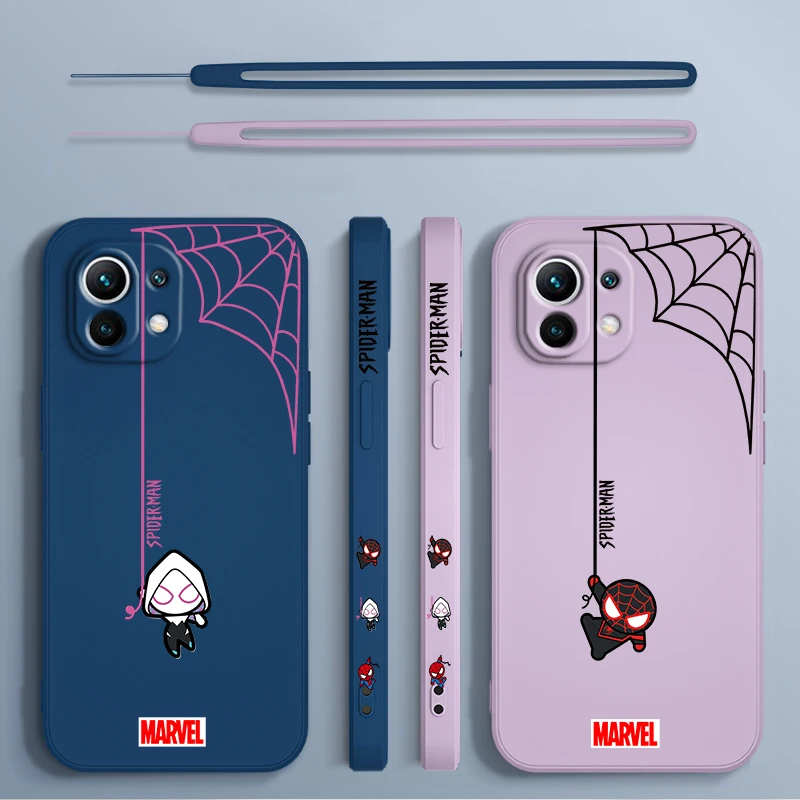 Marvel Spiderman Phone Case For Xiaomi 14 13 12 11 10 T Pro Ultra Lite 5G Liquid Left Rope 5G Soft Cover