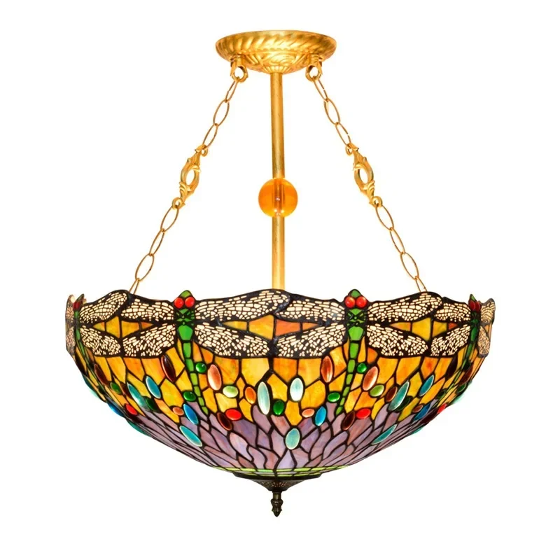 

50CM retro dragonfly art bar light creative stained glass dining room bedroom chandelier