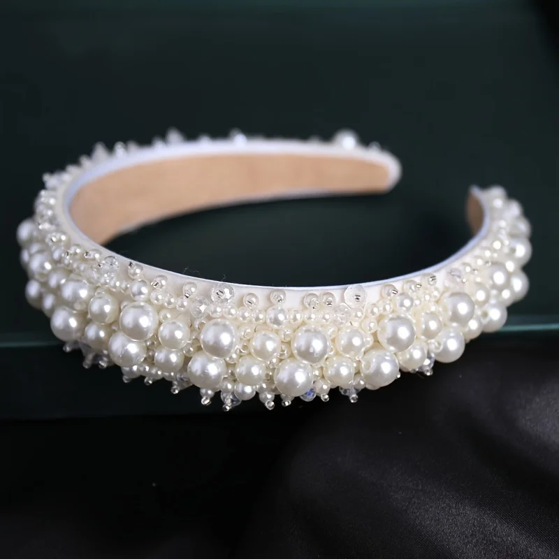 Silver Color Pearl Hairband Headband Tiara Women Korea Elegant Hair Hoop Ornament Bridal Wedding Hair Accessories Jewelry Band