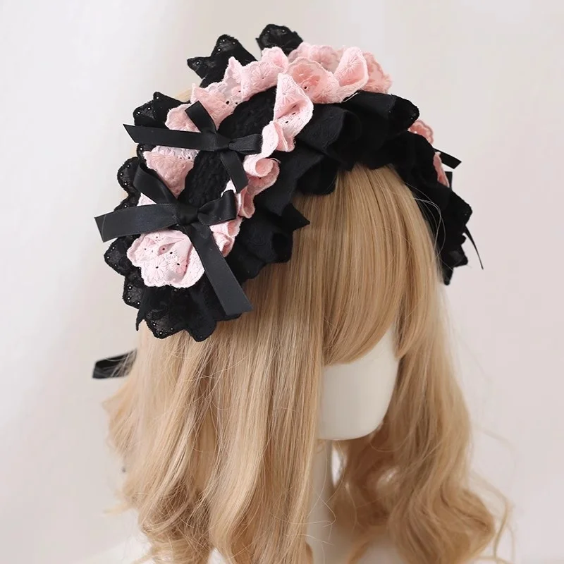 Coiffure de poupée gothique Lolita faite à la main, noir et blanc, sous-culture KC, bandeau foncé, accessoire pour cheveux de fille douce