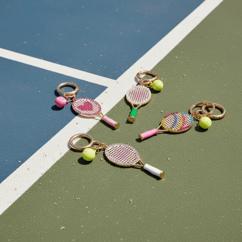 Bag Accessories Tennis Enthusiasts Tennis Racket Keychain Alloy DIY Bag Charm Inlaid Rhinestone Sports Style Bag Pendant Summer