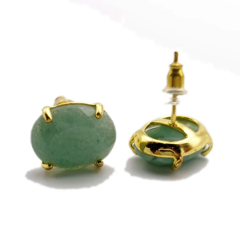 Ovale Ohrstecker in Goldfarbe mit Natursteinen, facettiertem rosa Quarz, Kristall-Achat, Lapislazuli, Heilschmuck für Damen – Detail 6