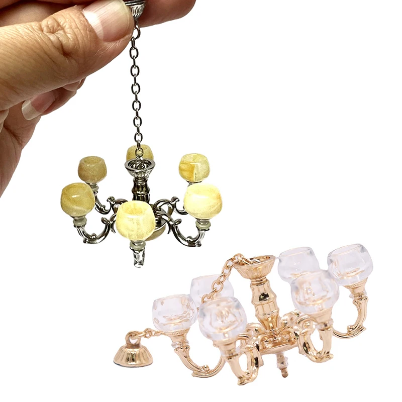 1:12 Dollhouse Miniature Retro Lamp Chandelier Light Working Ceiling Lamp Light Furniture Model DollHouse Livingroon Scene Decor