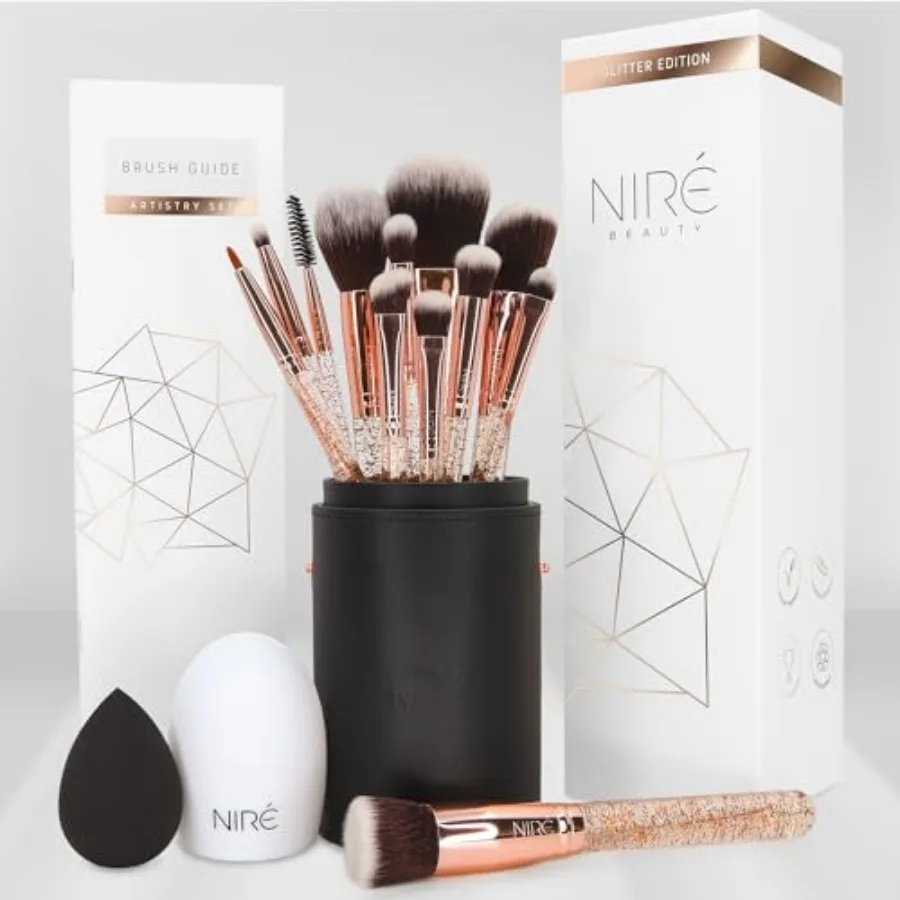 

Beauty 15piece Award Winning Glitter Makeup Brushes: Cute Makeup Brushes Set with Case Beauty Blender Cleaner Guide Gift Box