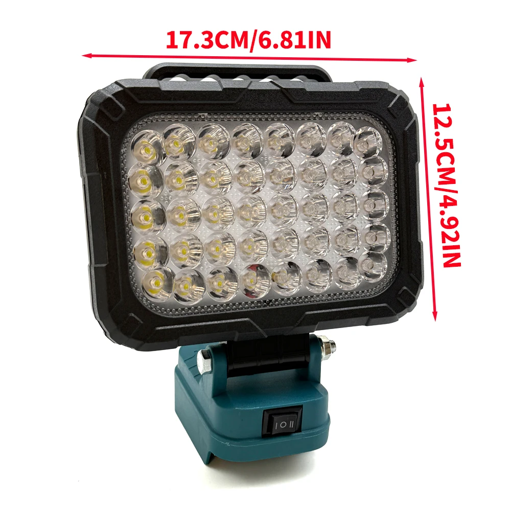 LED-Arbeitsleuchte, Scheinwerfer mit 2 USB-Ladeanschlüssen für Makita 18 V Li-Ionen-Akku, elektrische Taschenlampe für Camping im Freien