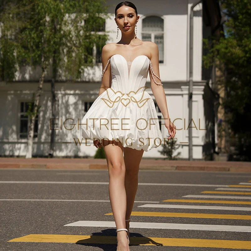 Eightree Formale kurze Brautkleider Boho Schatz ärmellose Perlen Brautkleid Mini Abend Hochzeit Ballkleider individuell gestaltet