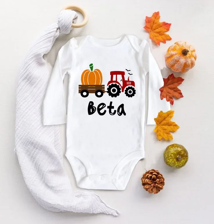 Pakaian Liburan Bayi Pakaian Thanksgiving Balita Romper Anak Baru Lahir Nama Kustom Bodysuit Bayi Kereta Labu Dibuat Sesuai Pesanan