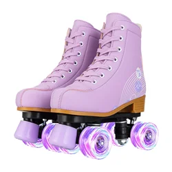 Kids Roller Skate Shoes Flashing Double-Row 4 Wheels Skates Girls Women Adult Beginners Indoor Outdoor Skating Training Sneakers