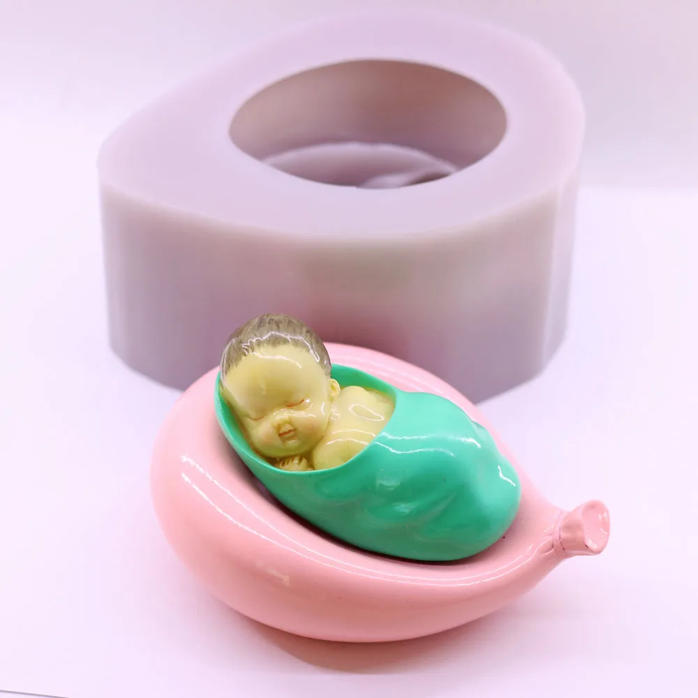 3D Balloon Cradle Newborn Silicone Molds Baby Cradle Crib Fondant Sugarcraft Chocolate Decor Cake Baking Mould DIY Polyme Soap