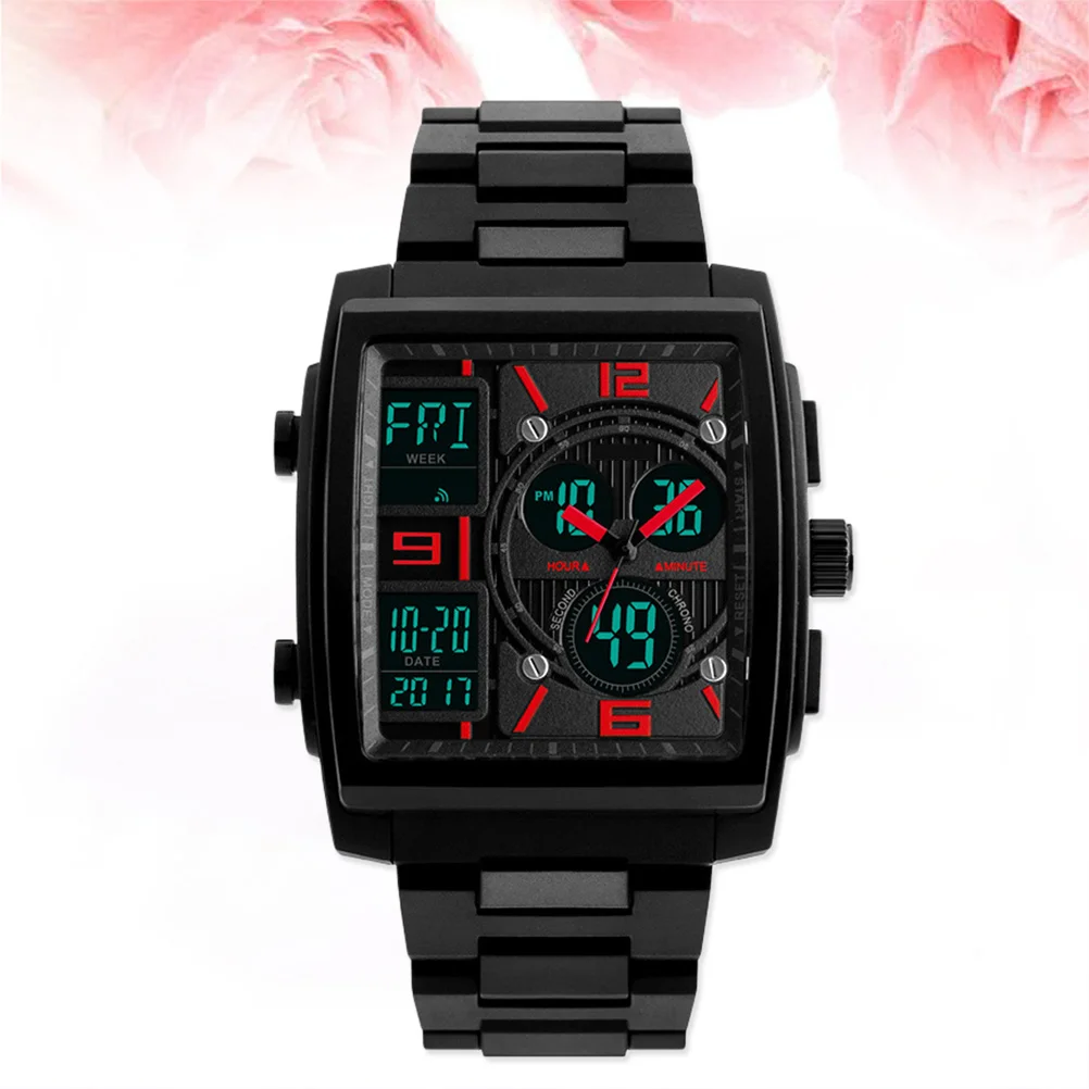 

Outdoor Sport Men's Digital Watch Stylish Dial Case Stainless Steel Buckle 50m Waterproof Red Men's Digital Watch