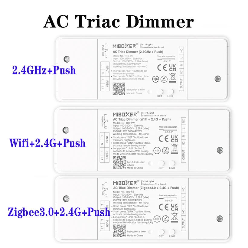 miboxer-500w-acトライアック調光器プッシュスイッチは、従来の白熱灯、ハロゲンランプ、トライアック調光可能なledランプの制御をサポートします。