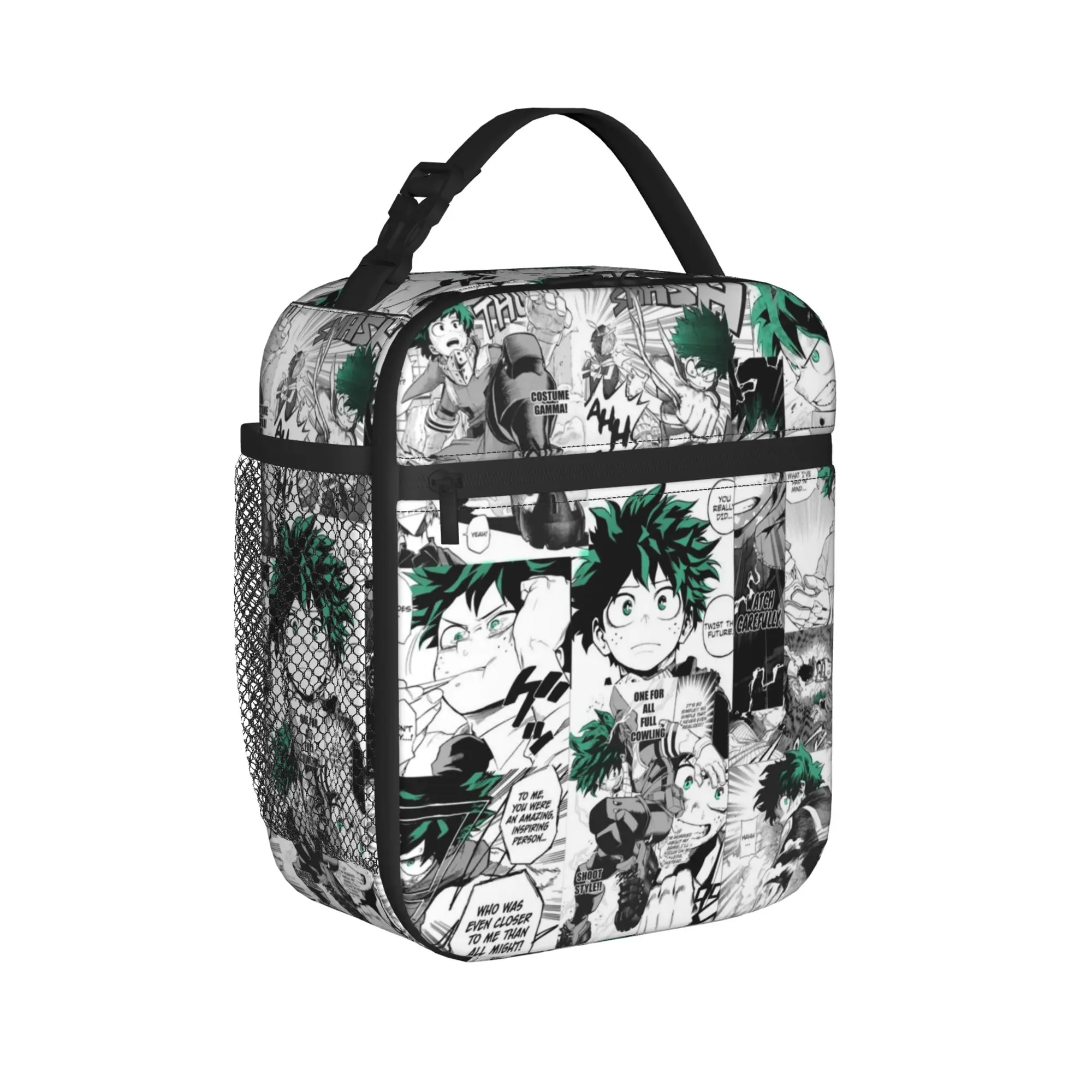 Deku Manga Collage Insulated Lunch Bag Cooler Bag Reusable,Meal Container MHA High Capacity Tote Lunch Box Bento Pouch School