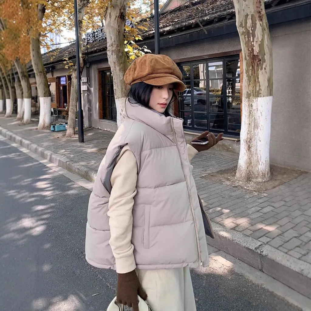 

Women's Double-Sided Wear Loose Down Cotton Vest New Korean Style Autumn Winter Outerwear Fashionable Casual Tank Top