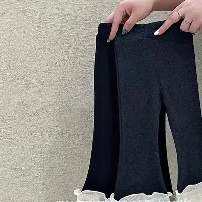 

Elastic Waist Girls Underpants Elastic Black Ruffle Edge Spliced Sweet and Cute Children's Pants Baby Slim Fit Pants