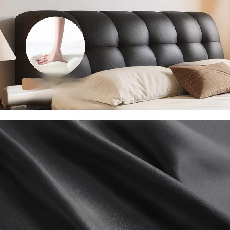 Black leather bed, puff bed light luxury modern minimalist master bedroom large bed, double wedding bed Italian minimalist bed